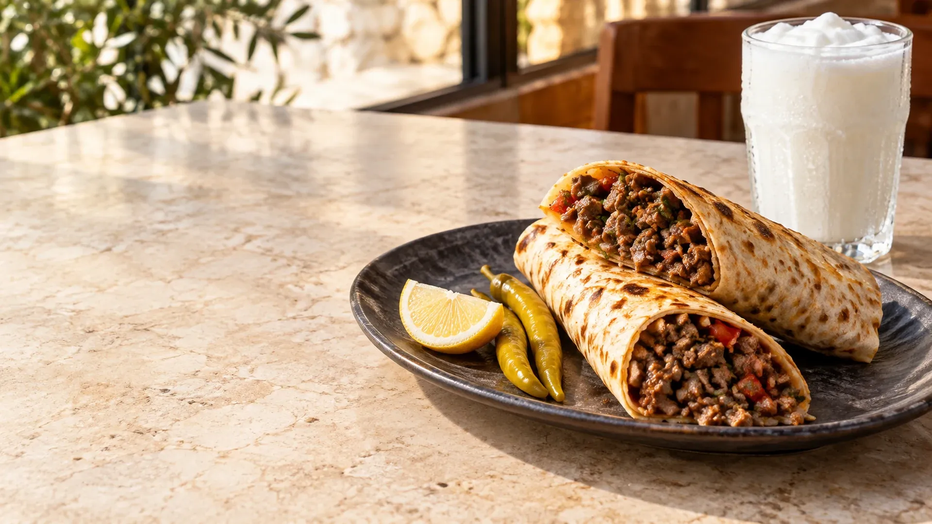 Tantuni dürüm ve köpüklü ayran