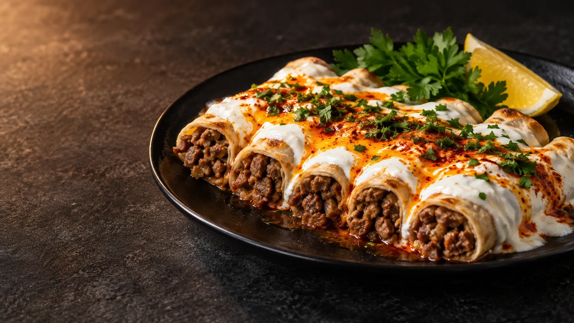 Yoğurt ve tereyağlı sos ile yoğurtlu tantuni